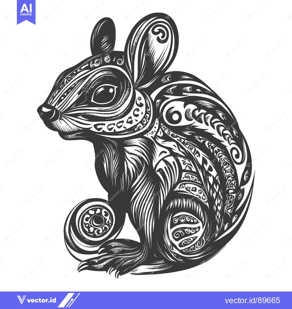 Premium Vector dari Ornate Black and White Illustration of a Sitting Mouse