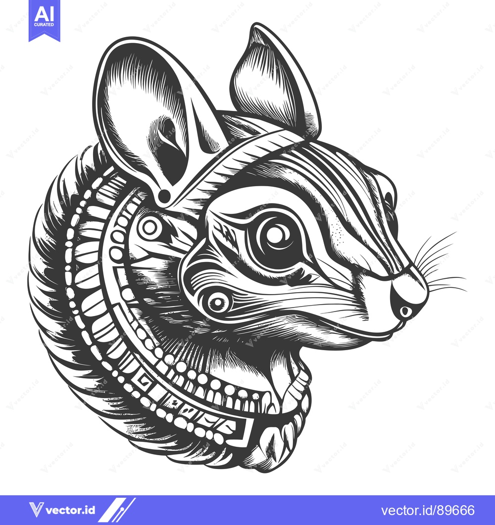 Premium Vector of Ornate Black and White Illustration of a Squirrel's Head