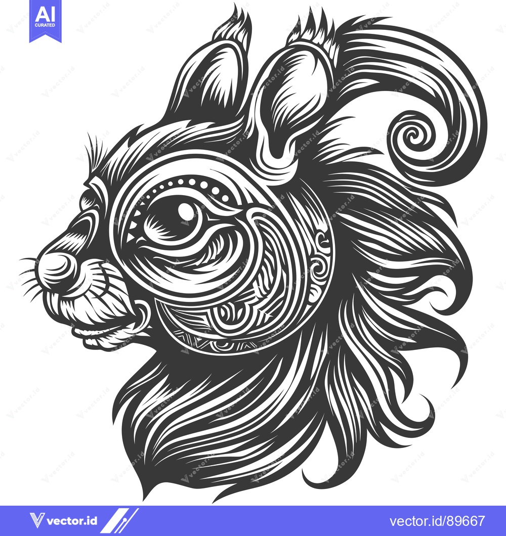 Premium Vector dari Ornate Black and White Illustration of a Squirrel's Head