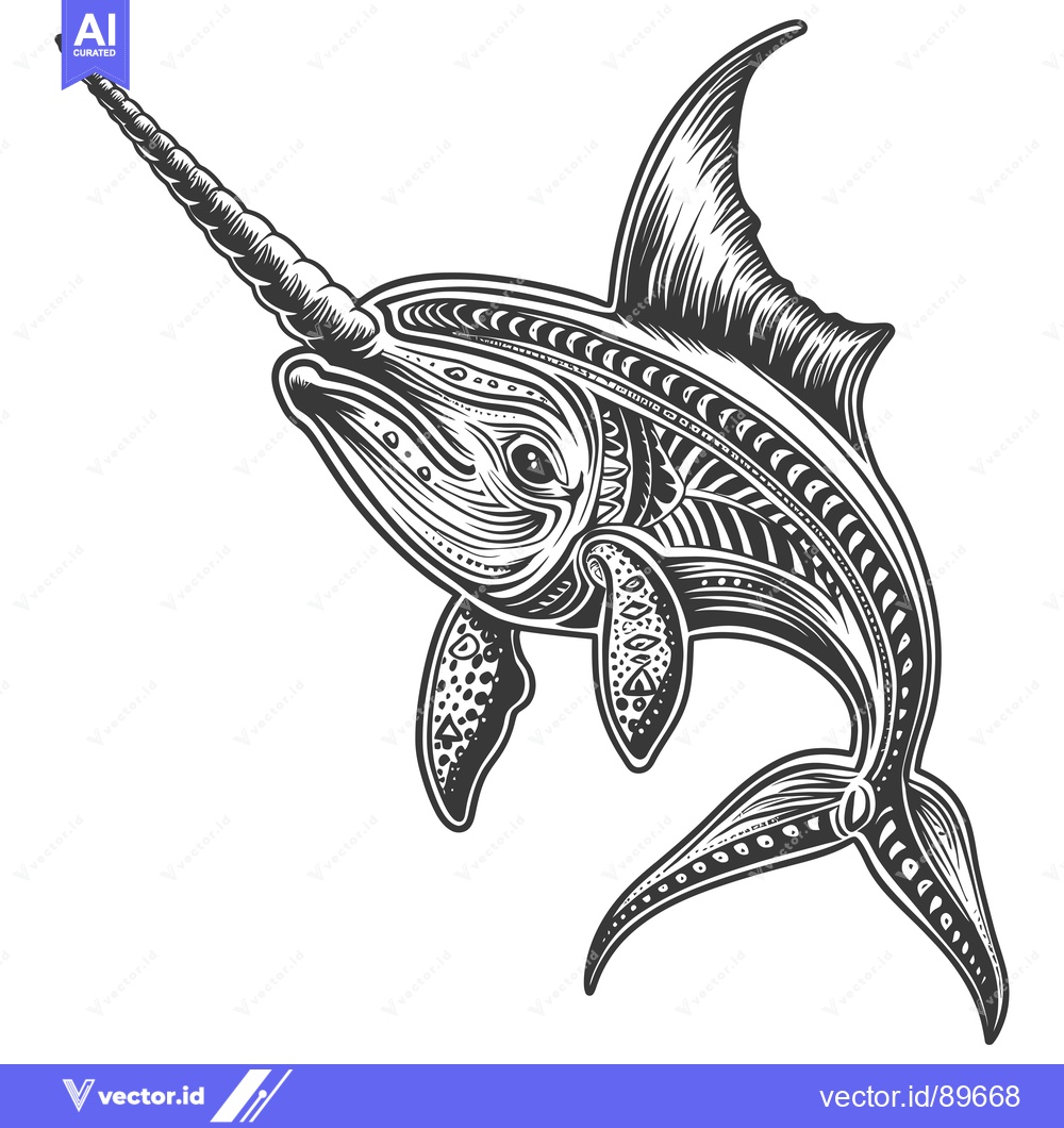 Premium Vector of Ornate Black and White Illustration of a Swordfish
