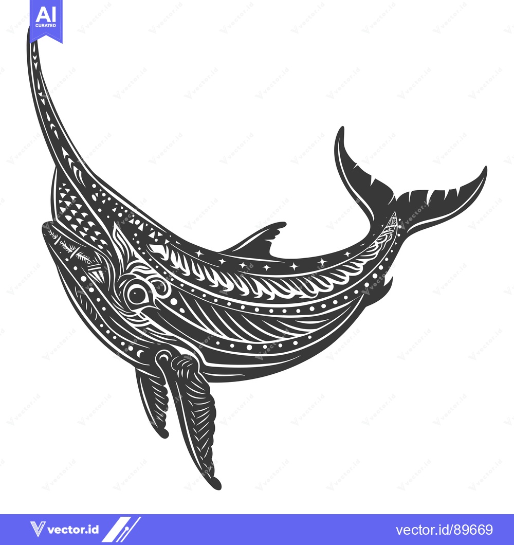 Premium Vector of Ornate Black and White Illustration of a Swordfish