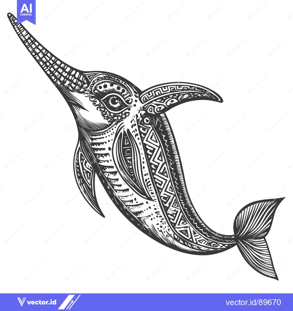 Premium Vector dari Ornate Black and White Illustration of a Swordfish
