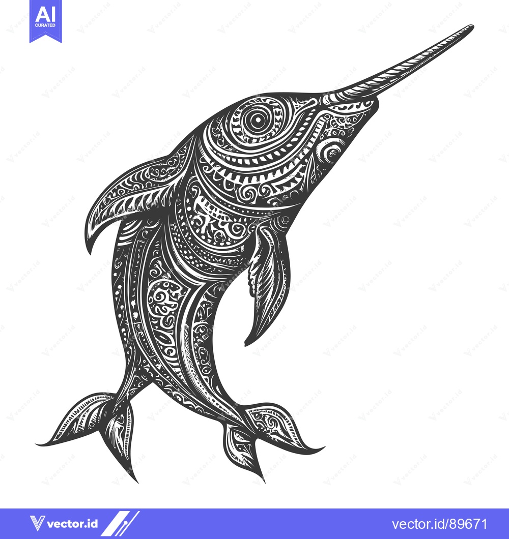 Premium Vector dari Ornate Black and White Illustration of a Swordfish