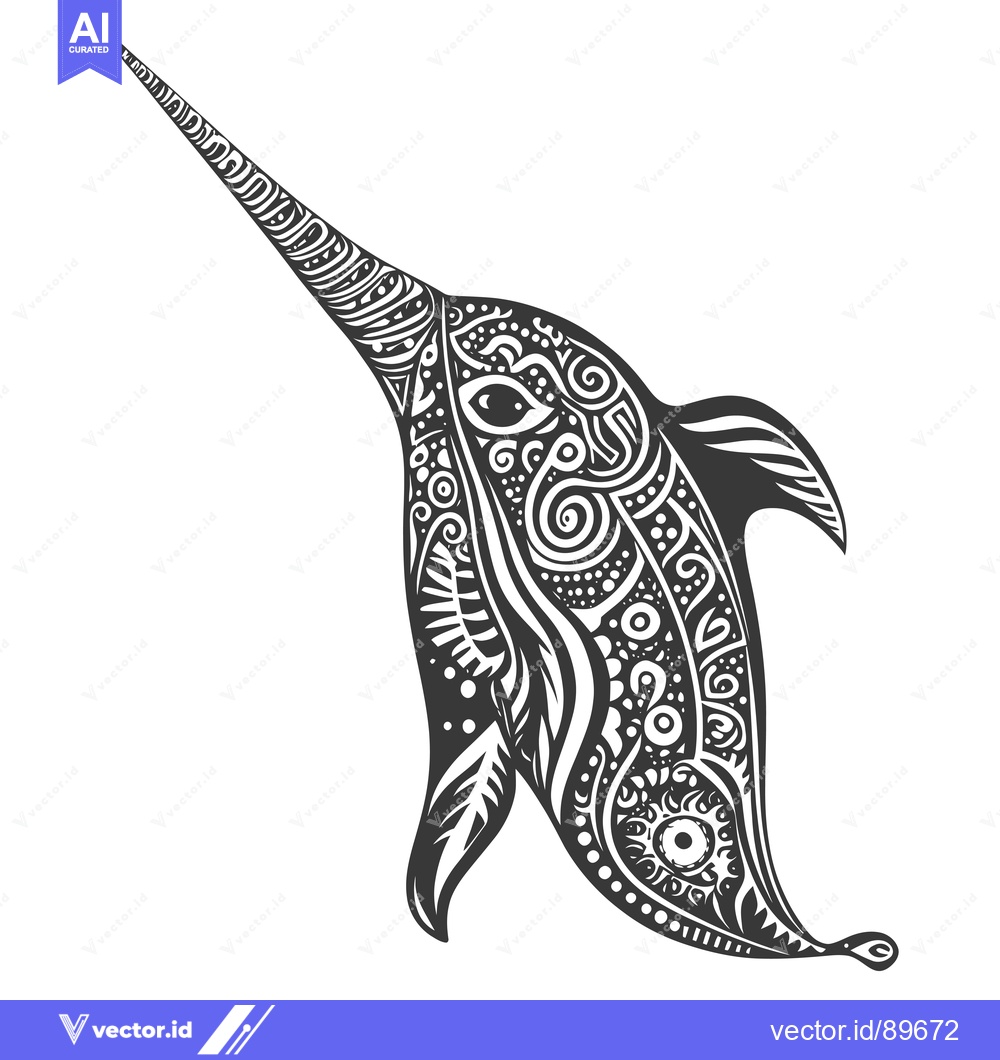 Premium Vector of Ornate Black and White Illustration of a Swordfish