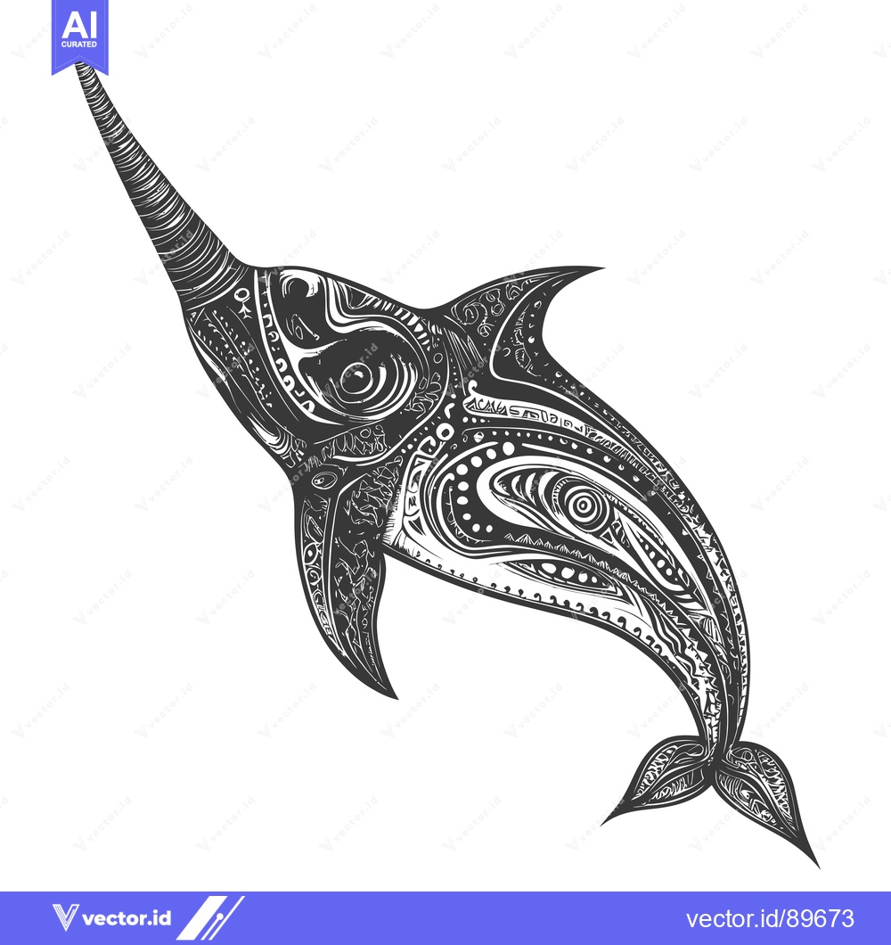 Premium Vector dari Ornate Black and White Illustration of a Swordfish