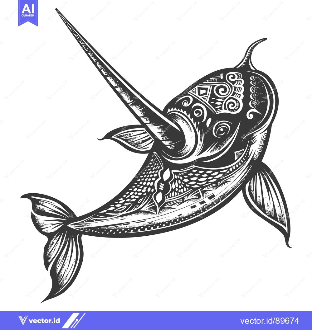 Premium Vector dari Ornate Black and White Illustration of a Swordfish