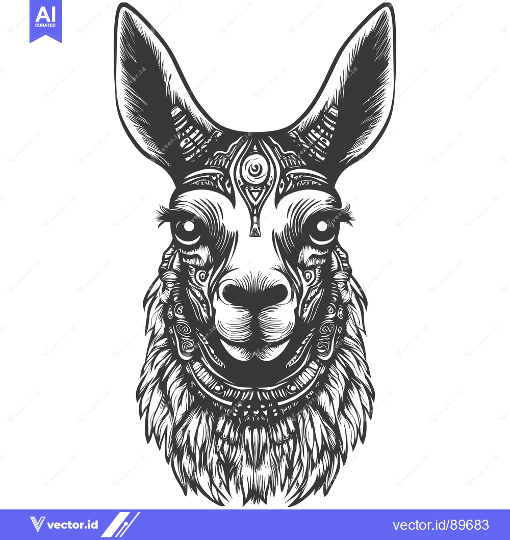 Premium Vector dari Ornate Black and White Llama Head with Third Eye