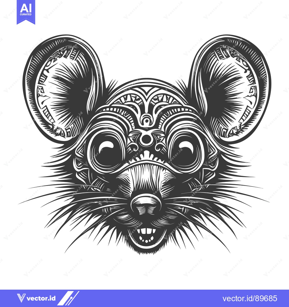 Premium Vector dari Ornate Black and White Mouse Face Illustration