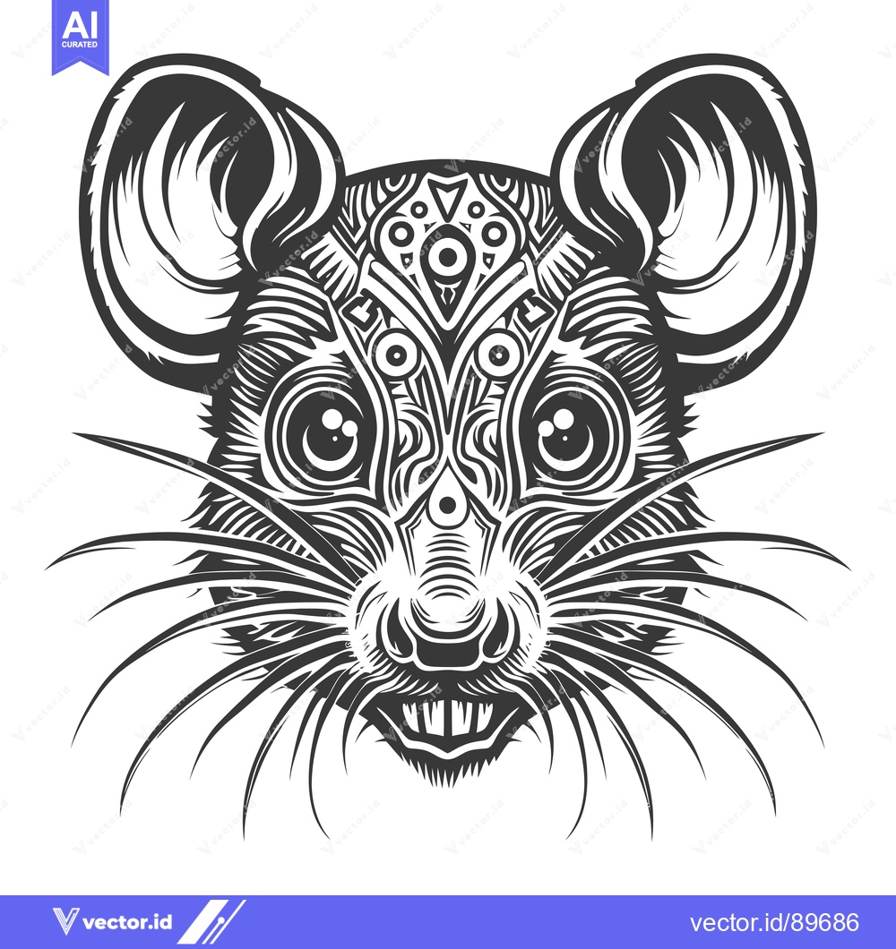 Premium Vector dari Ornate Black and White Mouse Head Illustration