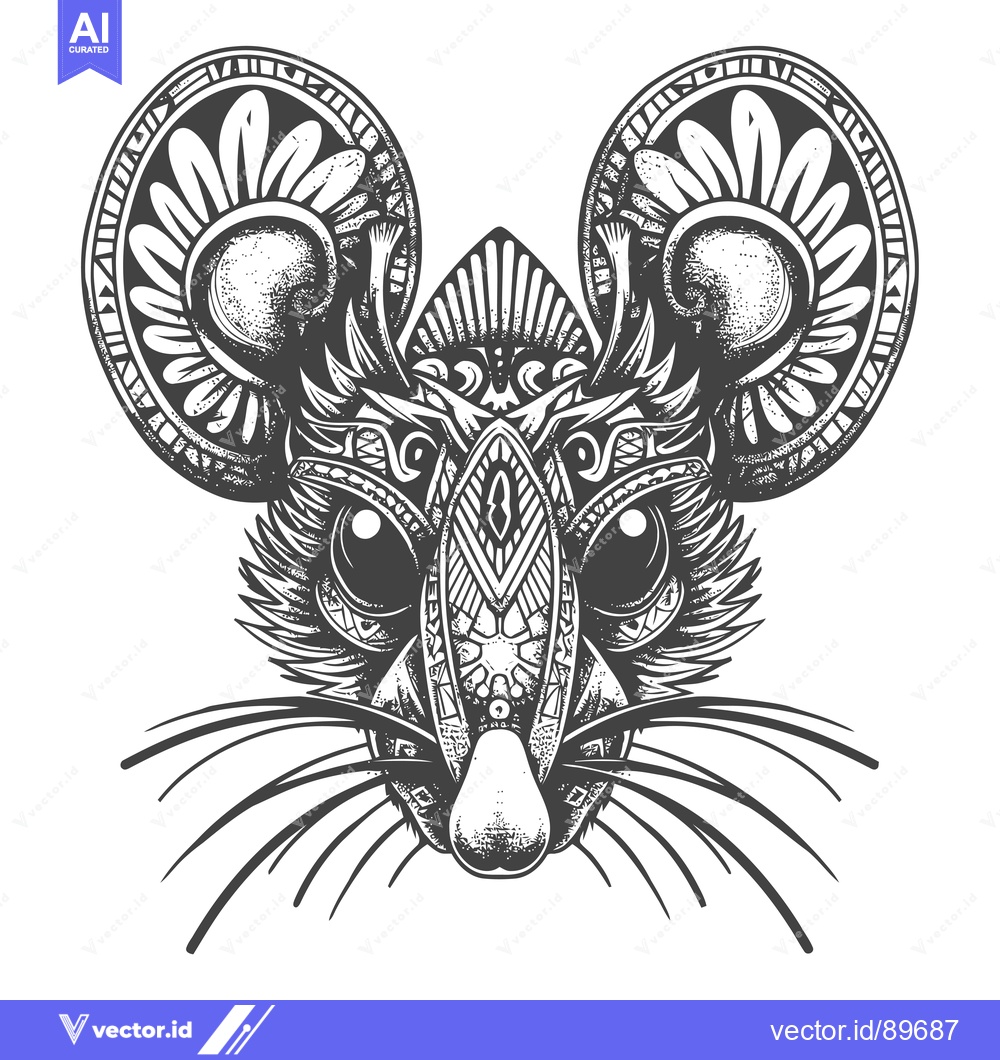 Premium Vector dari Ornate Black and White Mouse Head with Geometric Detail