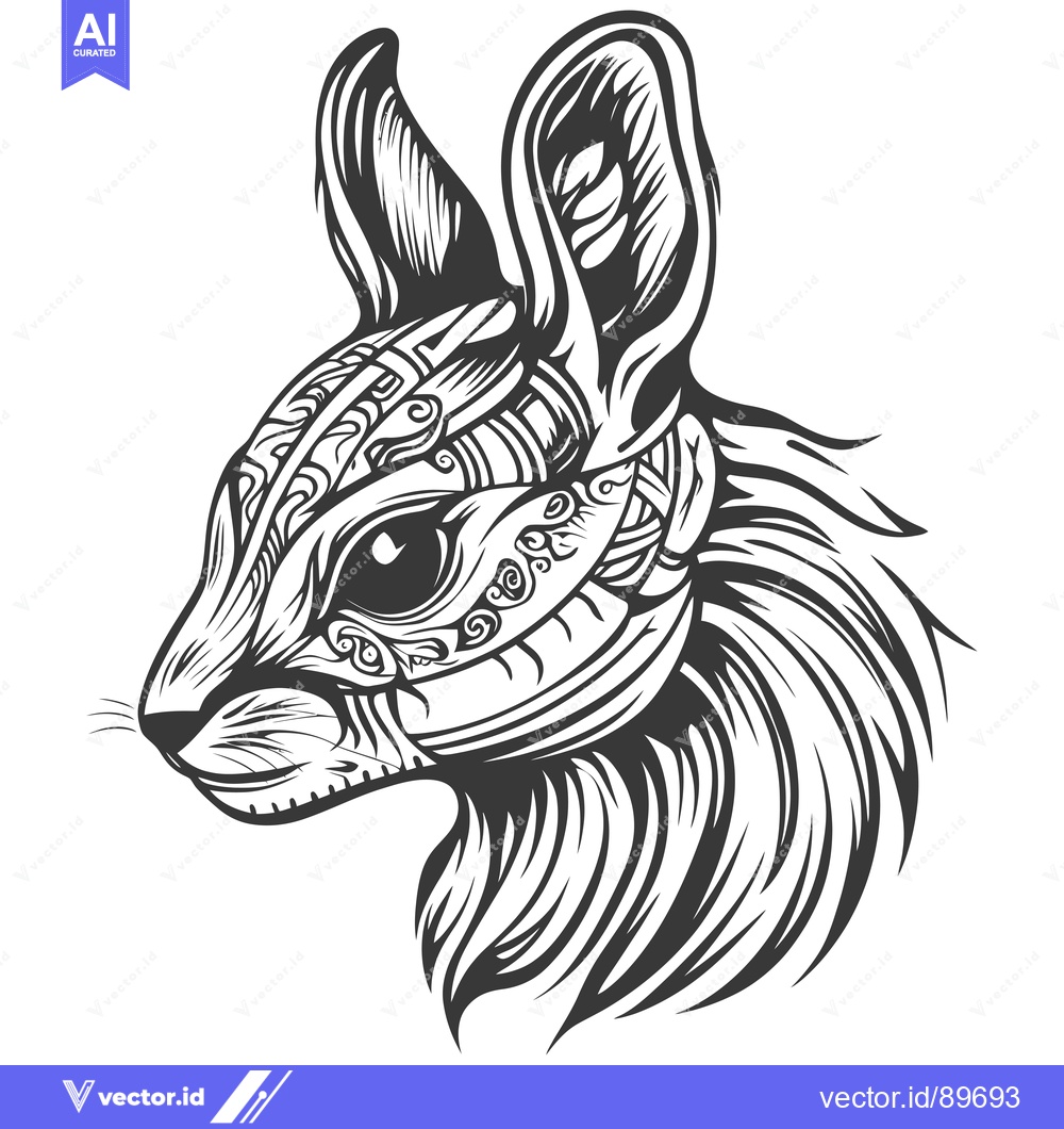 Premium Vector of Ornate Black and White Rabbit Head Illustration