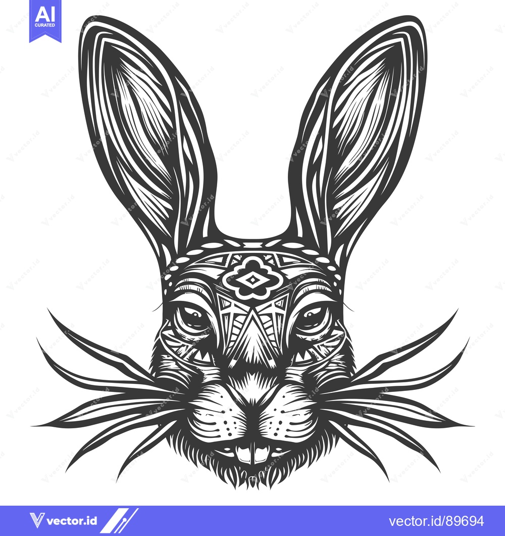 Premium Vector of Ornate Black and White Rabbit Head Illustration