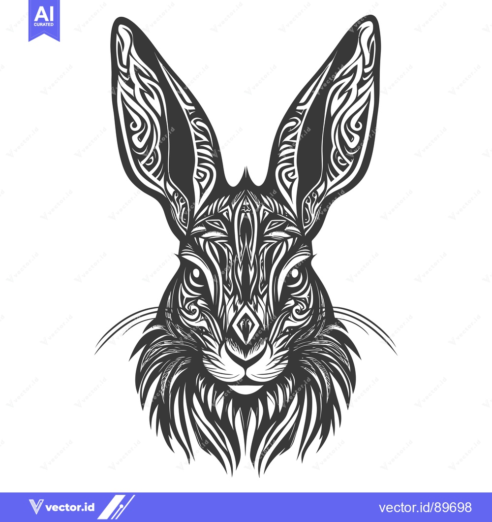 Premium Vector of Ornate Black and White Rabbit Head with Intricate Patterns