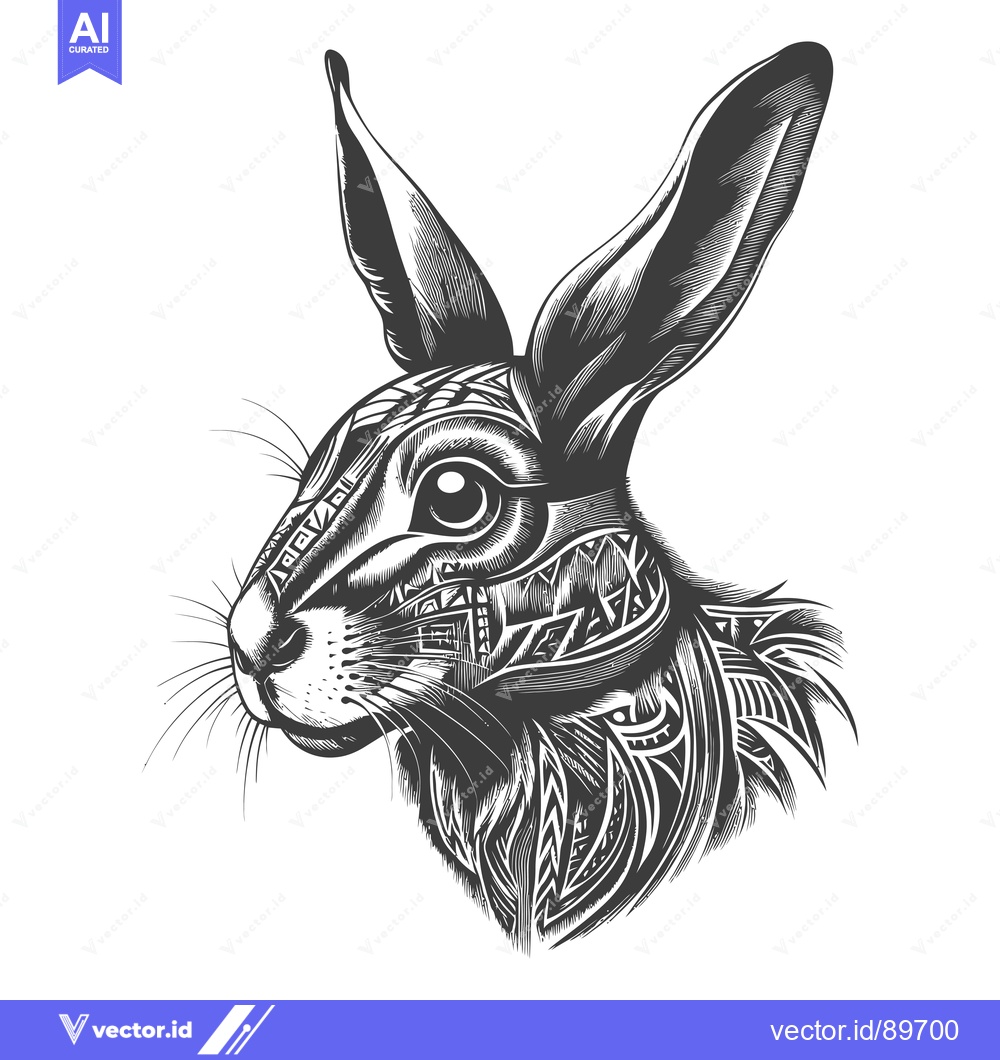Premium Vector of Ornate Black and White Rabbit Portrait