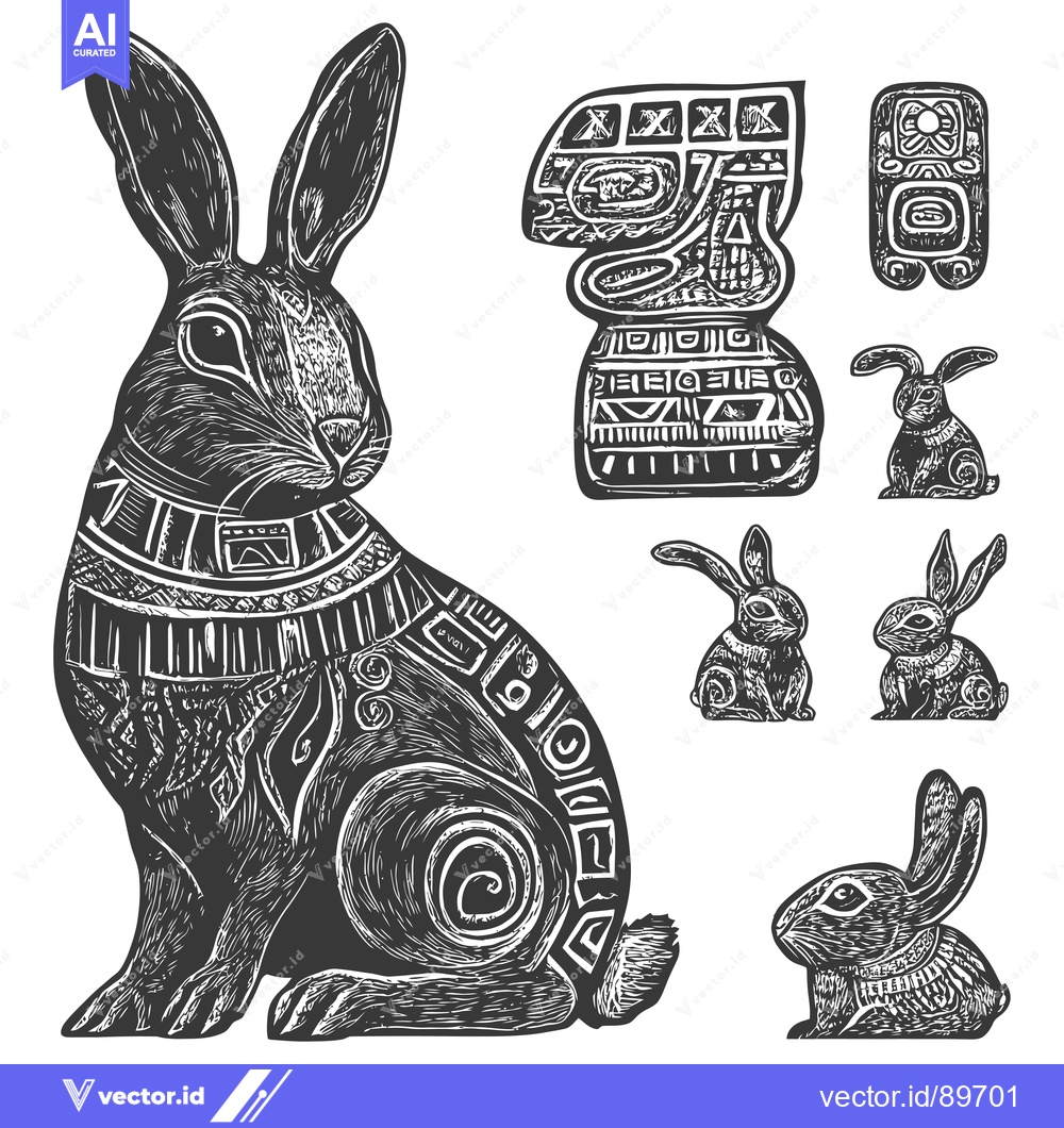 Premium Vector dari Ornate Black and White Rabbit with Geometric Patterns
