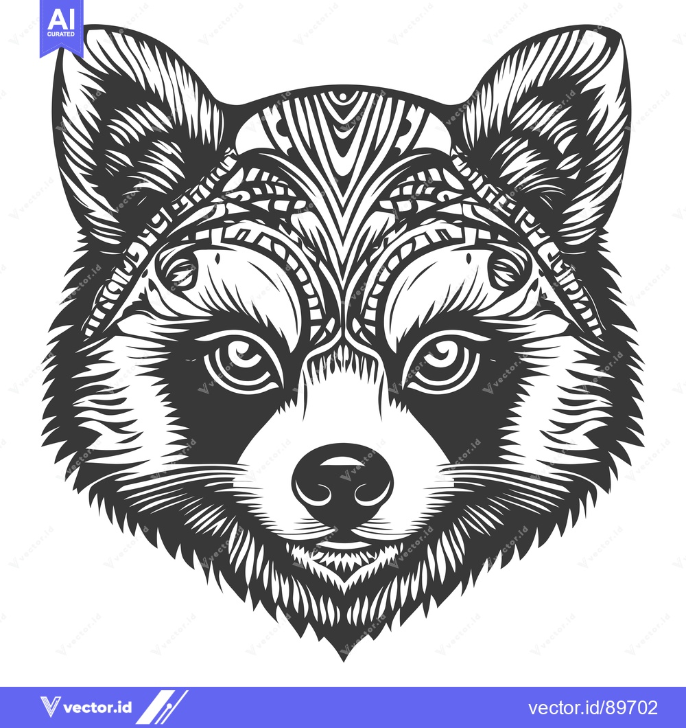 Premium Vector dari Ornate Black and White Raccoon Head Illustration