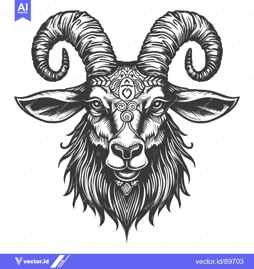 Premium Vector dari Ornate Black and White Ram Head Illustration