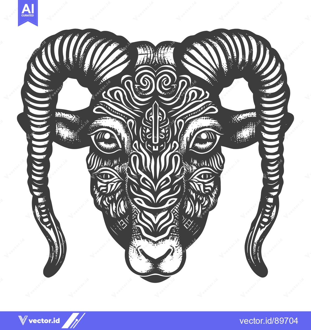Premium Vector of Ornate Black and White Ram Head Illustration