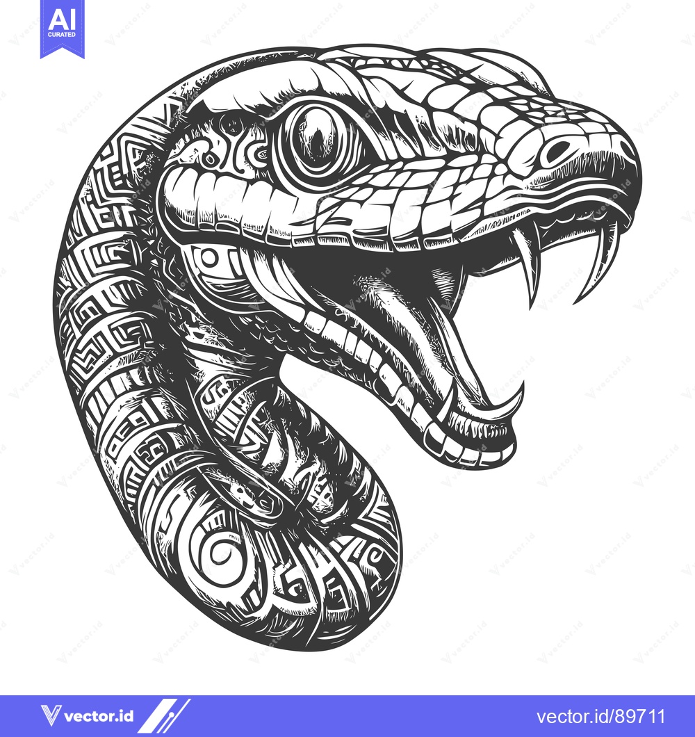 Premium Vector of Ornate Black and White Snake Head Illustration