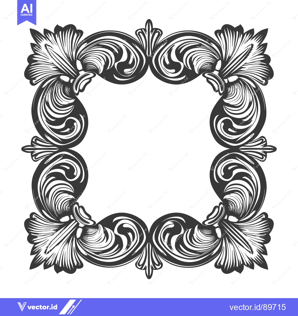 Premium Vector dari Ornate Black and White Square Frame with Intricate Floral Design