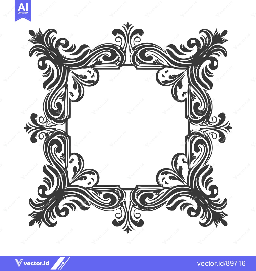 Premium Vector dari Ornate Black and White Square Frame with Swirling Floral Design