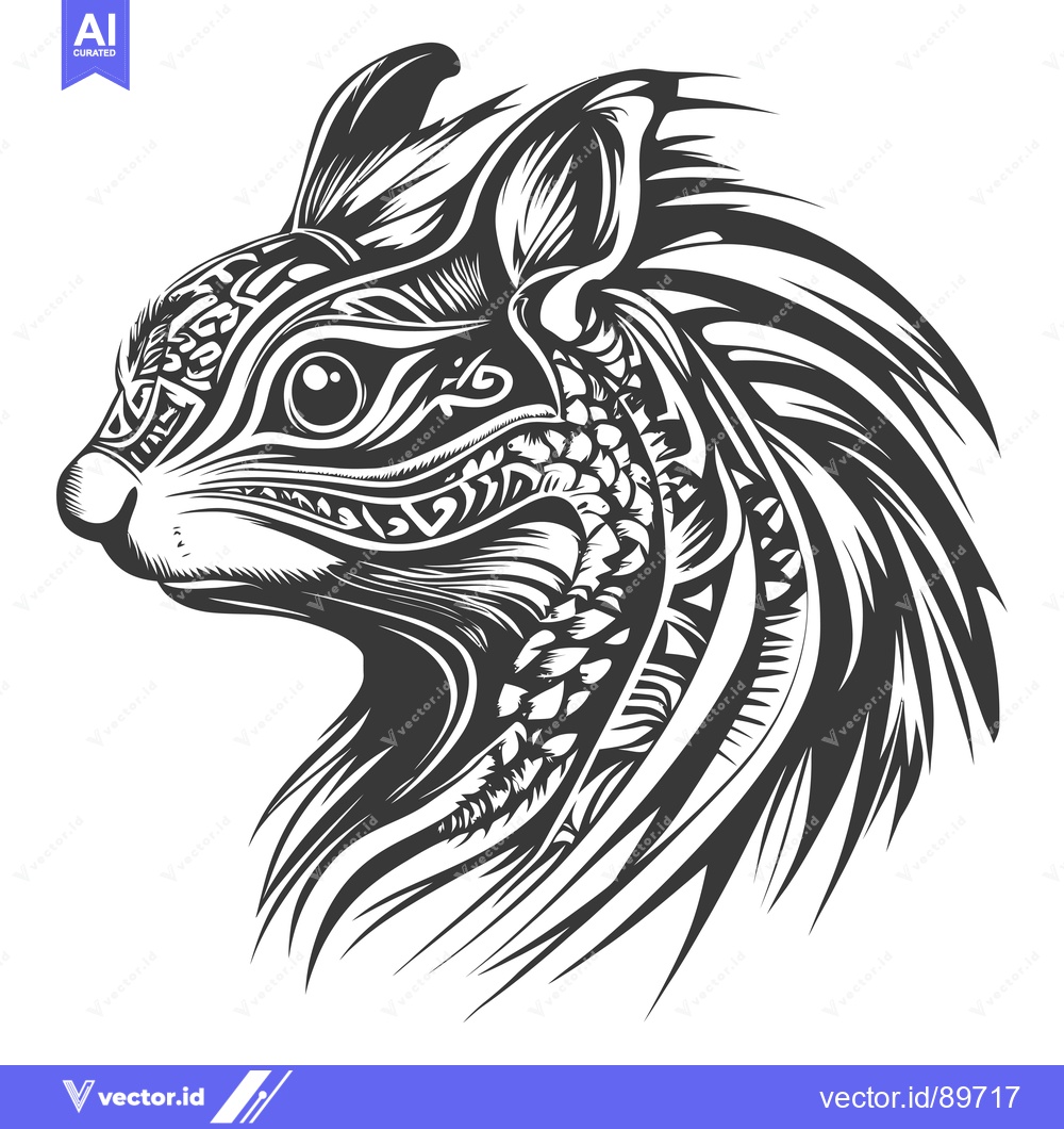 Premium Vector dari Ornate Black and White Squirrel Head Illustration