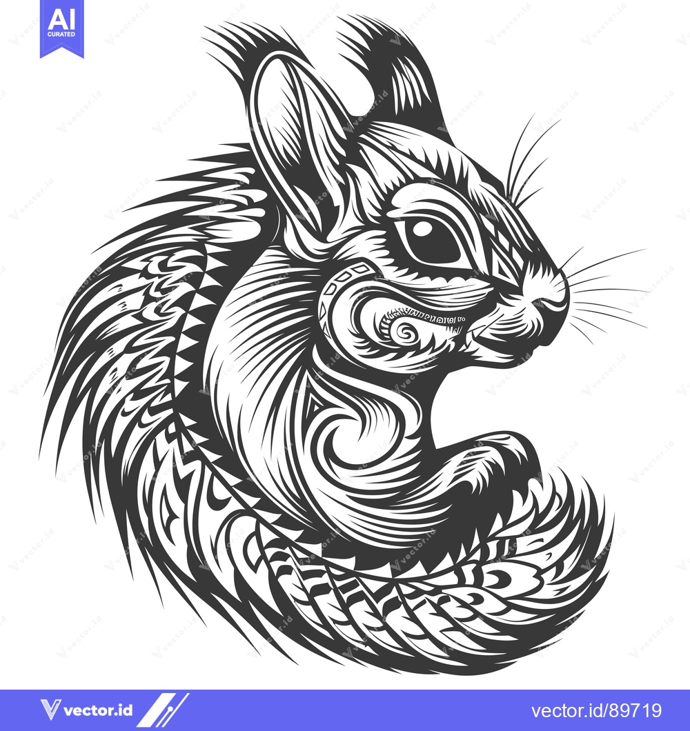 Premium Vector dari Ornate Black and White Squirrel Illustration