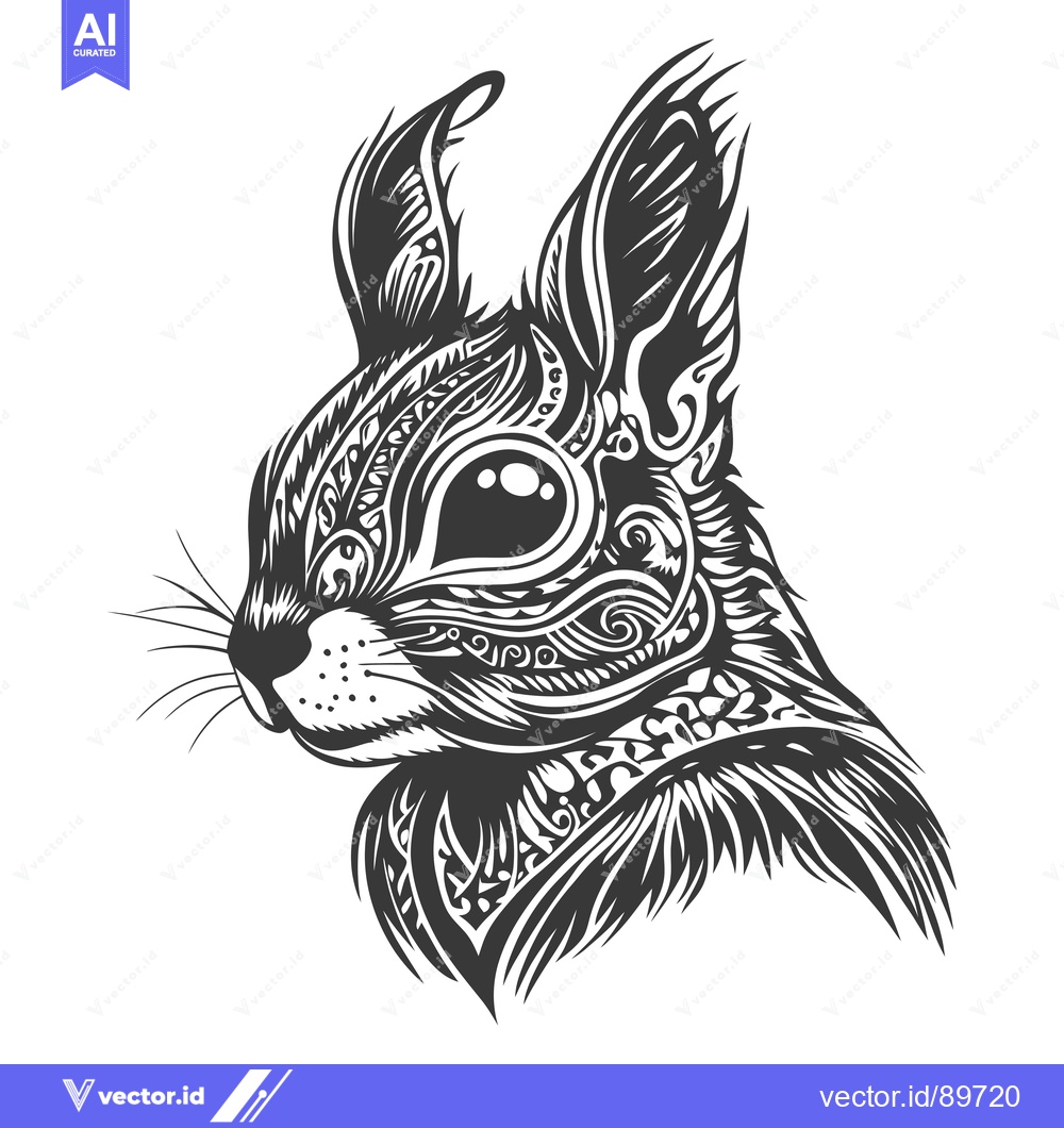 Premium Vector of Ornate Black and White Squirrel Illustration