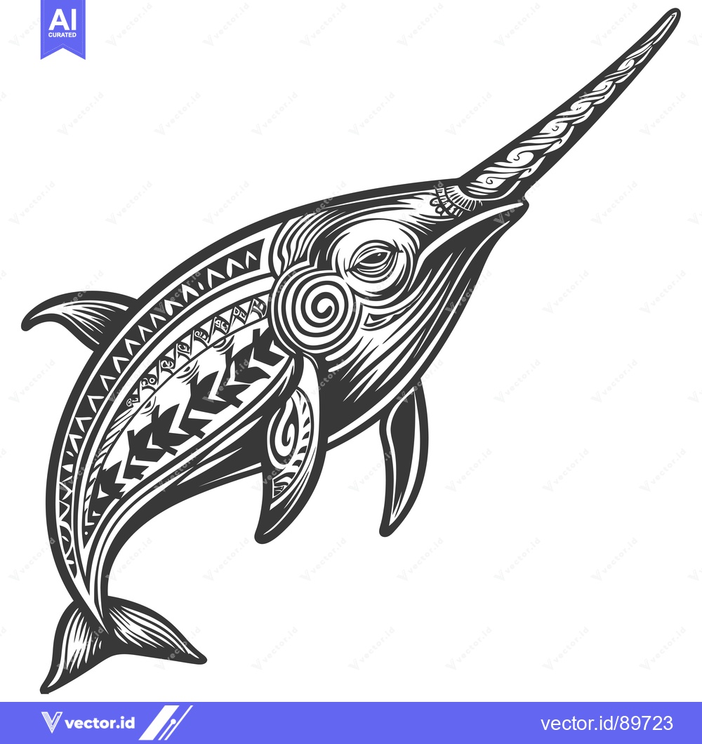 Premium Vector dari Ornate Black and White Swordfish with Tribal Design