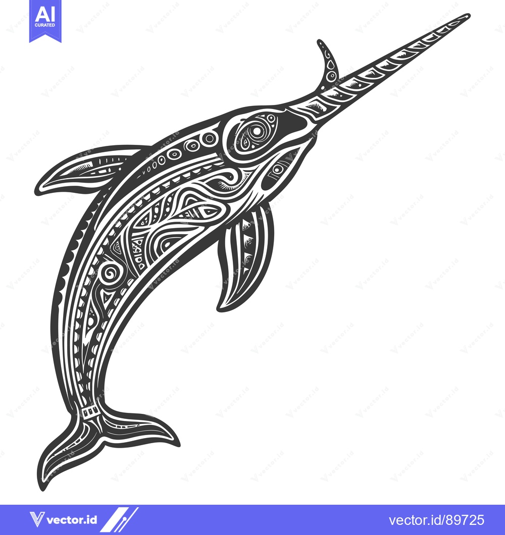 Premium Vector of Ornate Black and White Swordfish with Tribal Design