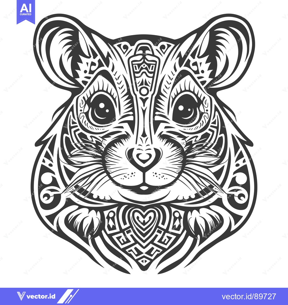 Premium Vector dari Ornate Black and White Tribal Hamster Illustration