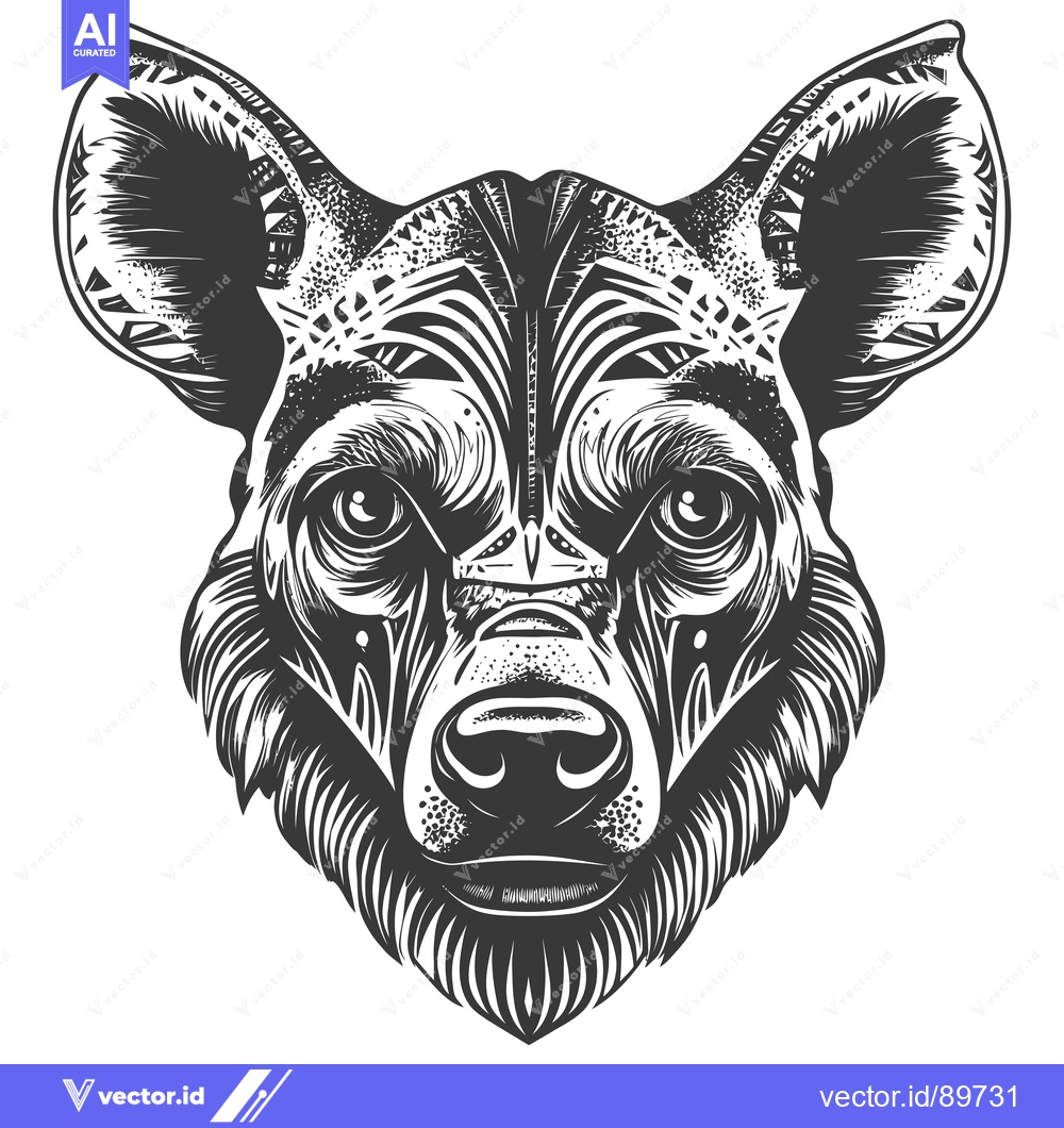 Premium Vector dari Ornate Black and White Wild Dog Head Illustration