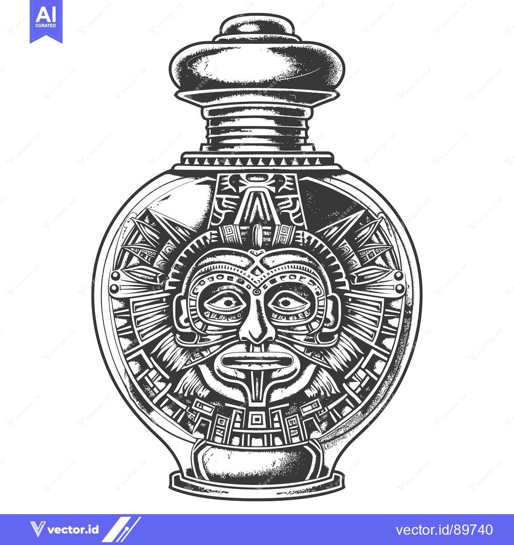 Premium Vector dari Ornate Bottle with Centralized Aztec Mask Design