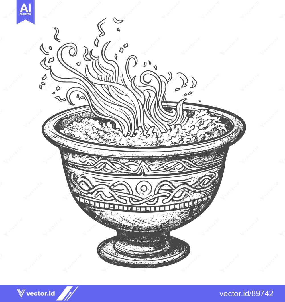 Premium Vector of Ornate bowl with swirling smoke, etched with celtic knotwork