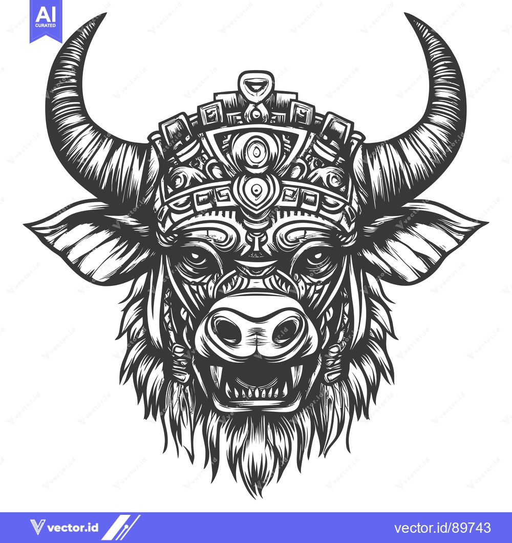 Premium Vector of Ornate Bull Head with Crown and Detailed Design