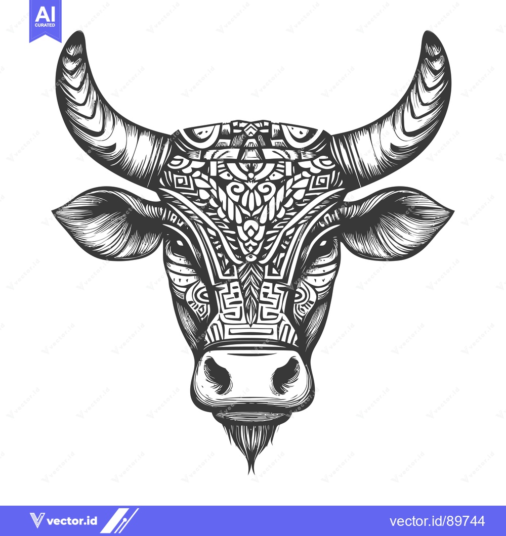 Premium Vector of Ornate Bull Head with Detailed Geometric Pattern