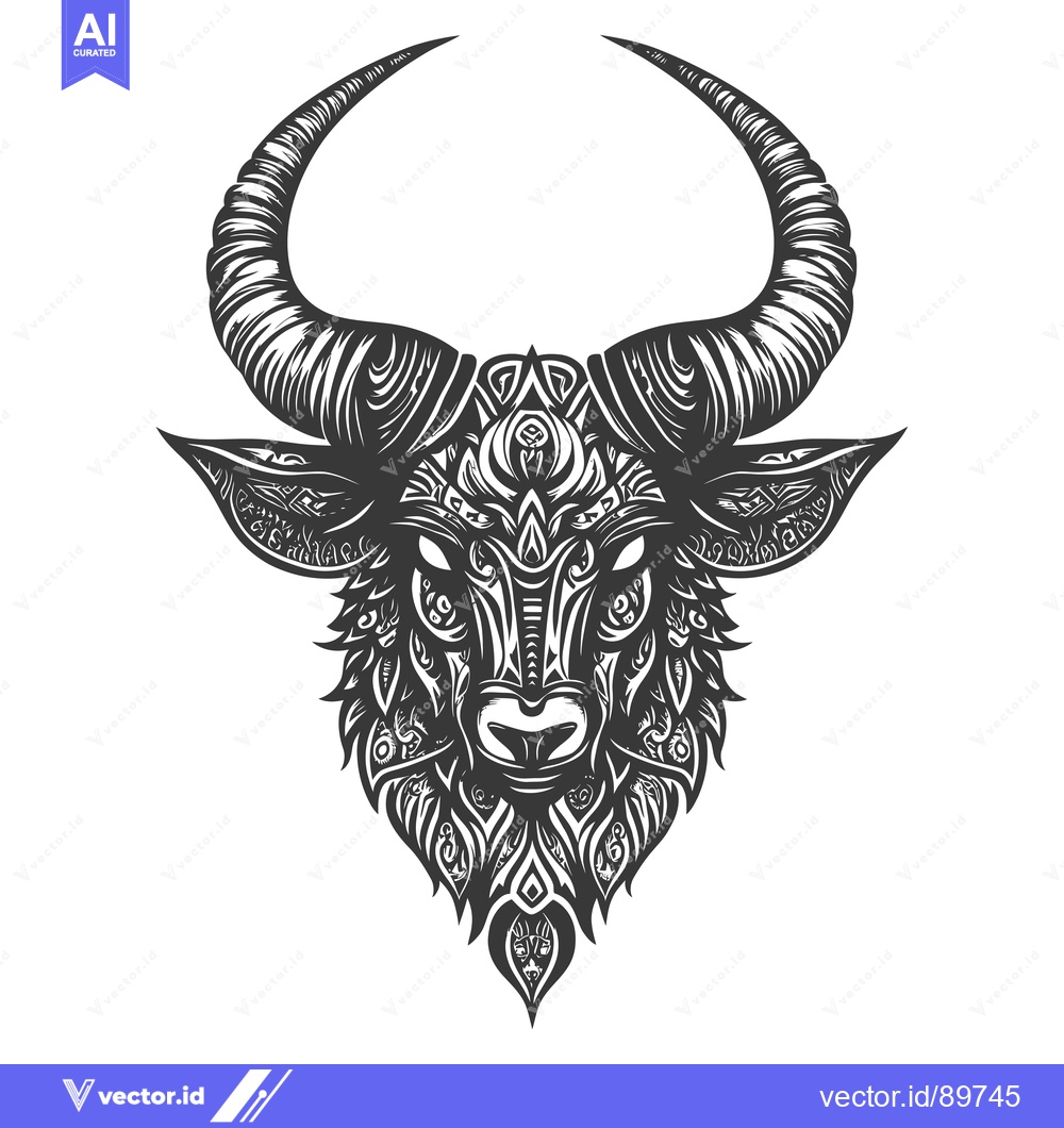 Premium Vector dari Ornate Bull Head with Detailed Horns and Facial Features