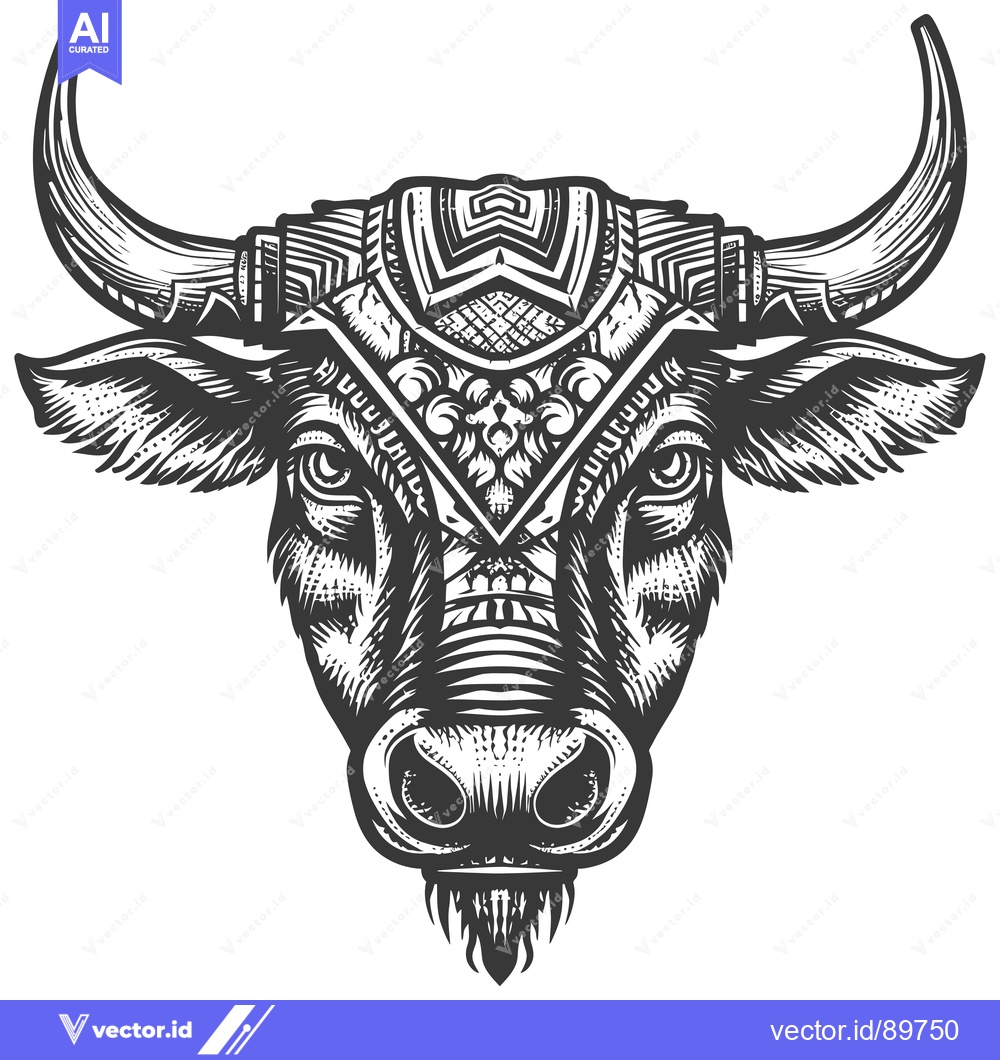 Premium Vector dari Ornate Bull Head with Geometric Pattern