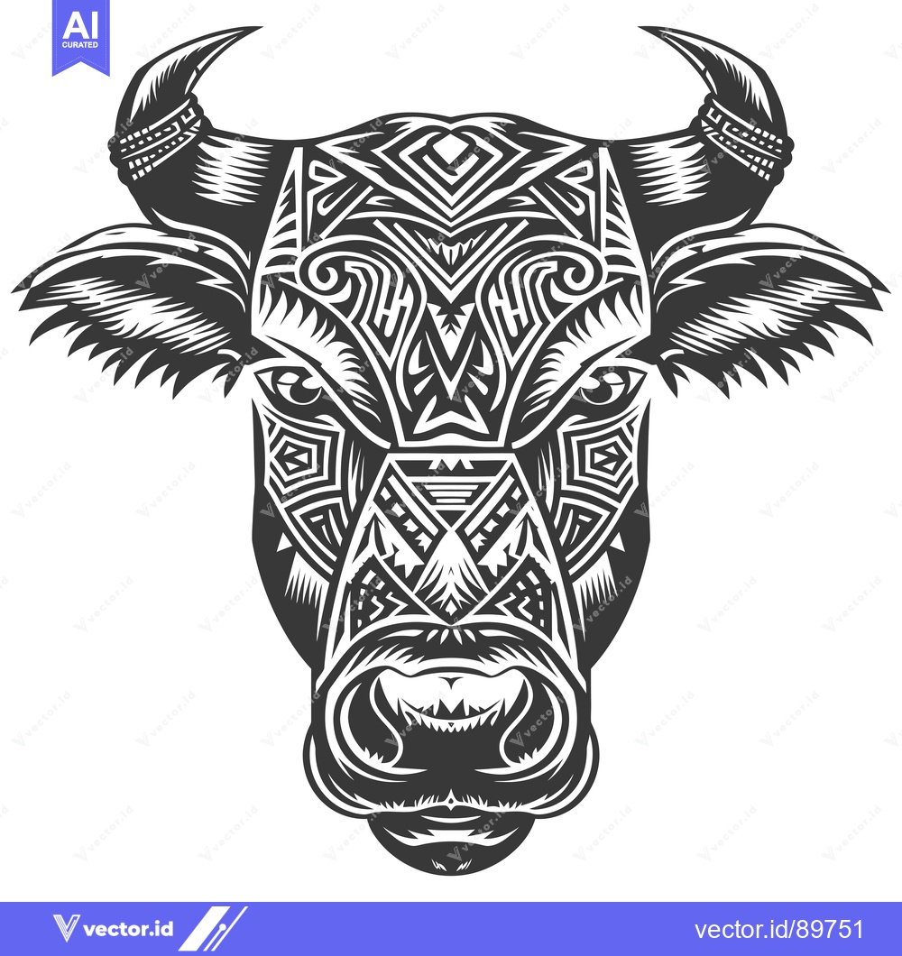 Premium Vector dari Ornate Bull Head with Geometric Patterns