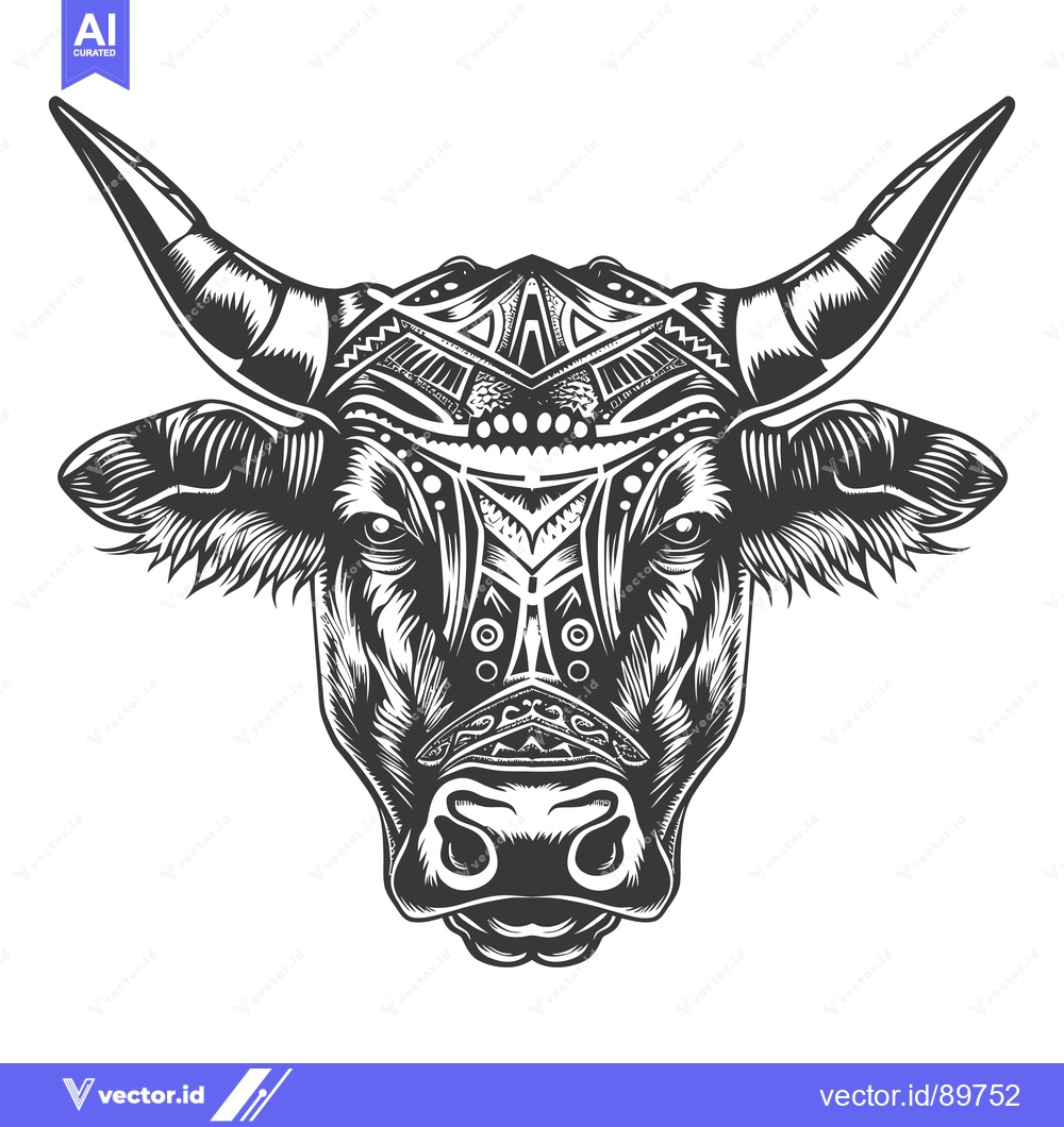 Premium Vector dari Ornate Bull Head with Geometric Patterns