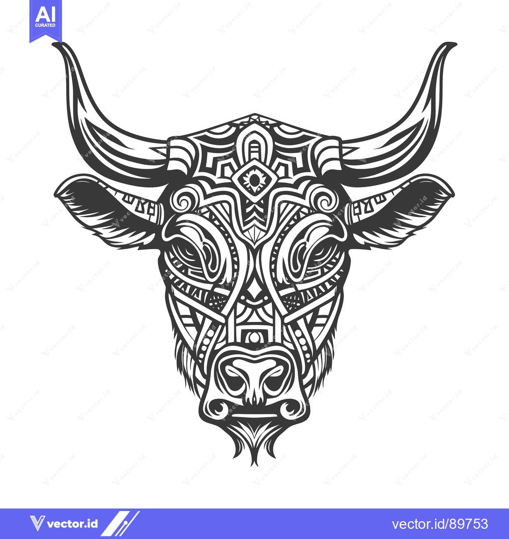 Premium Vector dari Ornate Bull Head with Geometric Patterns and Intricate Details