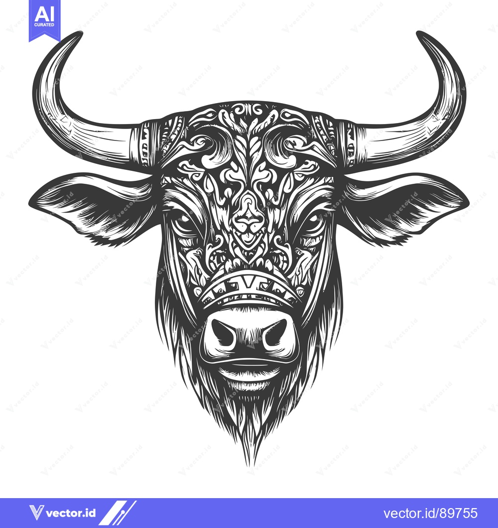 Premium Vector of Ornate Bull Head with Intricate Floral Design