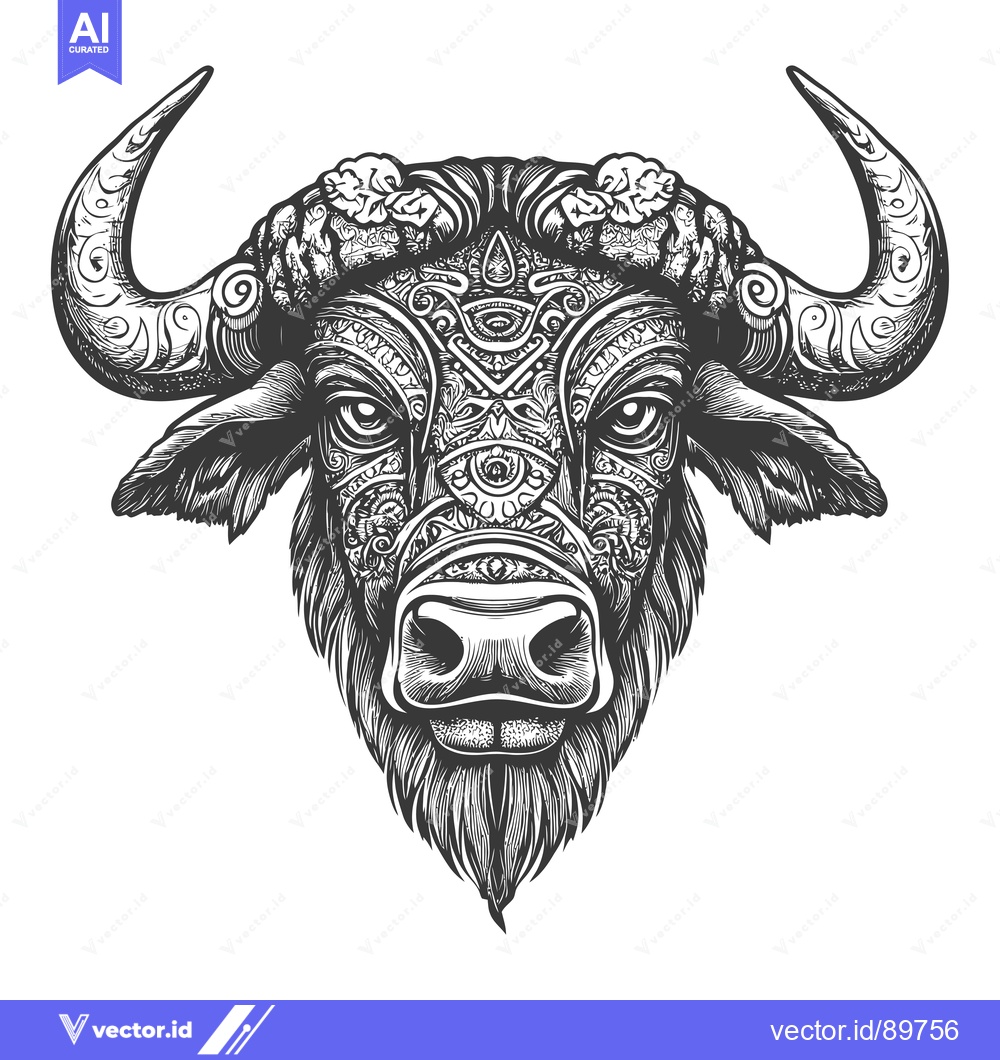 Premium Vector of Ornate Bull Head with Intricate Floral Patterns