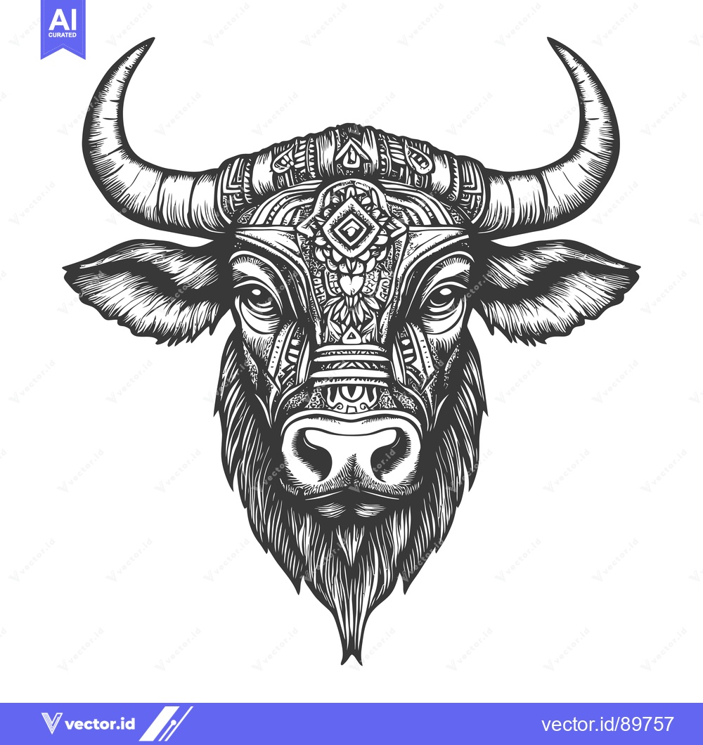 Premium Vector dari Ornate Bull Head with Intricate Geometric Design