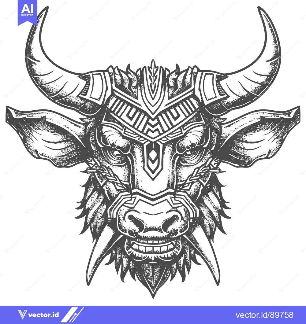 Premium Vector of Ornate Bull Head with Intricate Geometric Pattern