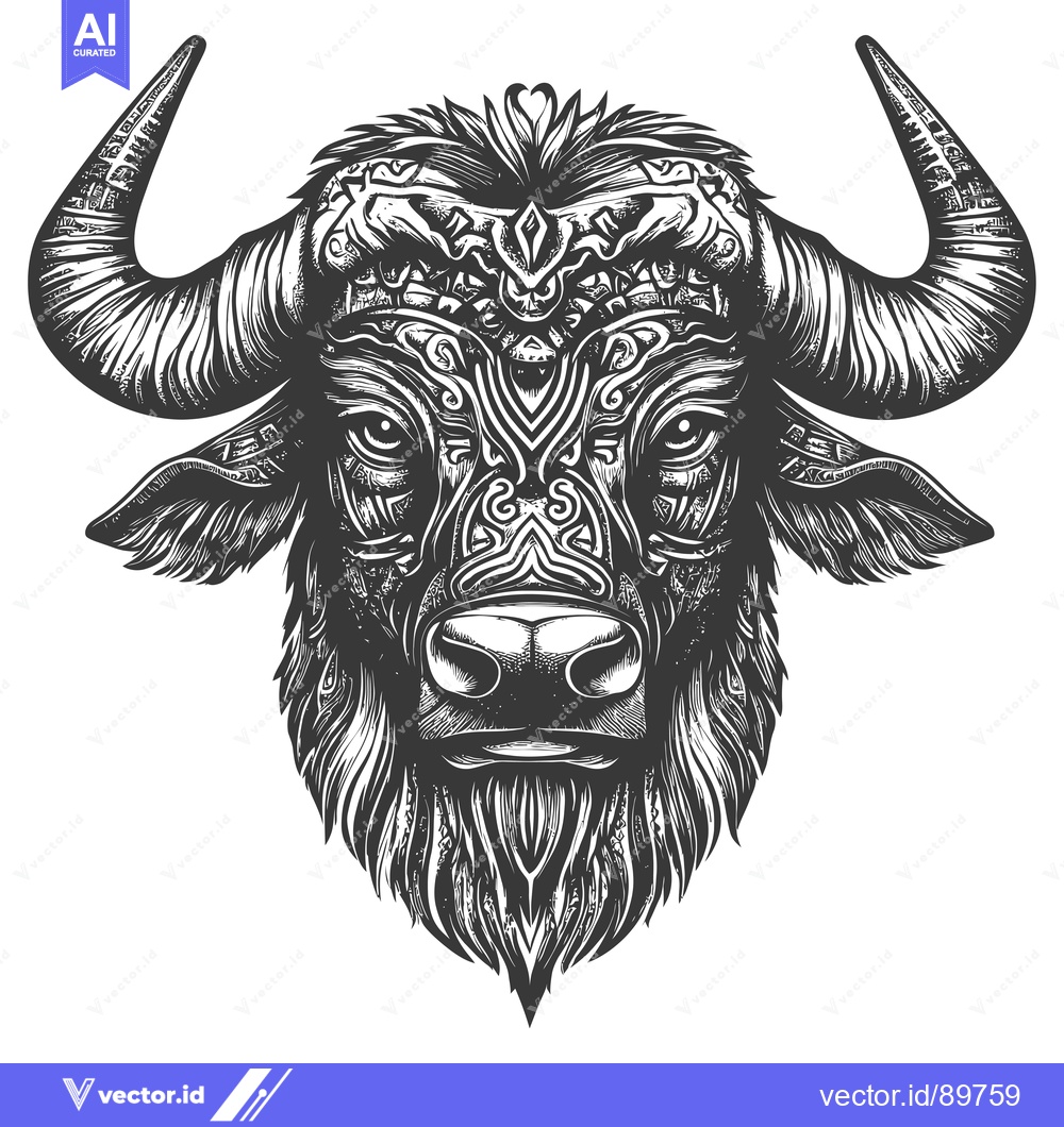 Premium Vector of Ornate Bull Head with Intricate Pattern