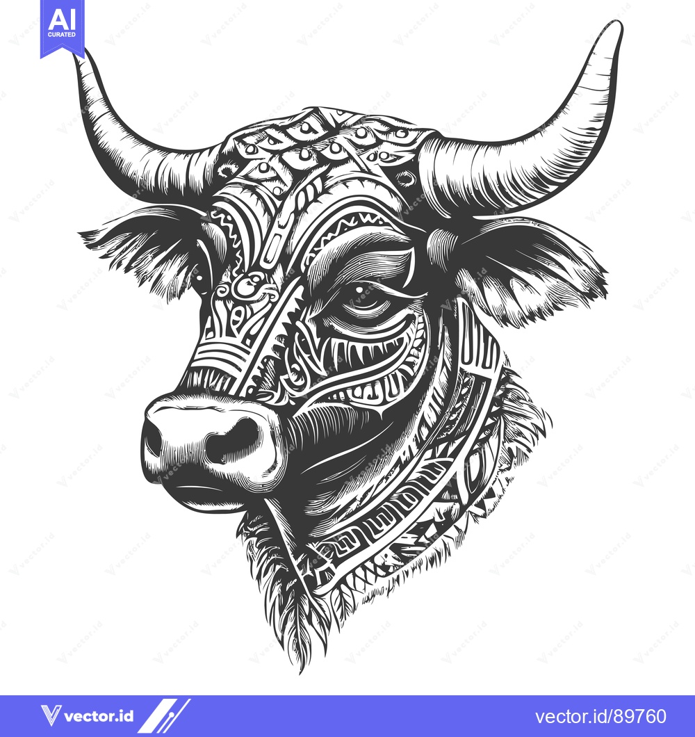 Premium Vector dari Ornate Bull Head with Intricate Pattern