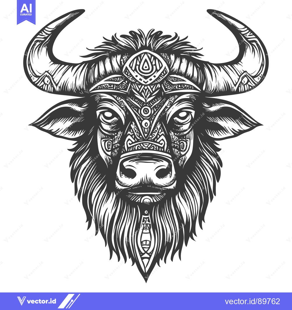 Premium Vector dari Ornate Bull Head with Tribal Design