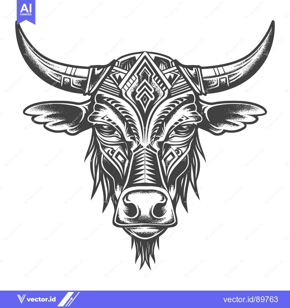 Premium Vector of Ornate Bull Head with Tribal Design