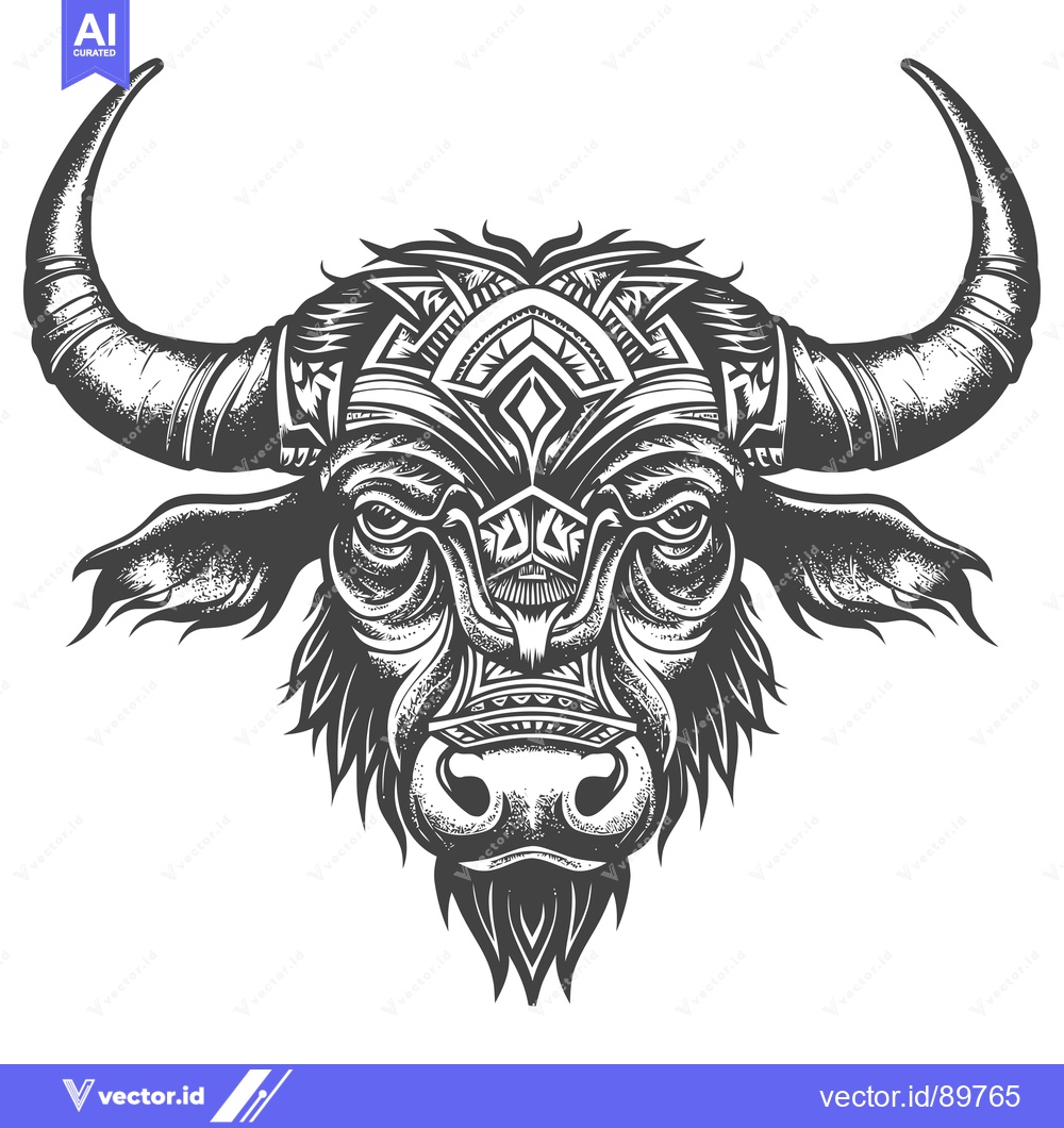 Premium Vector of Ornate Bull Head with Tribal Geometric Pattern